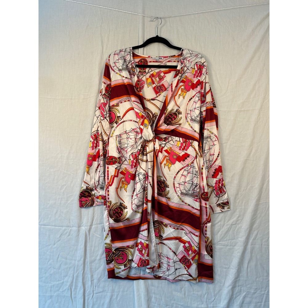 Fashion Nova Women Scarf Print Knot Front Long Sleeve Mini Dress Pink #2255